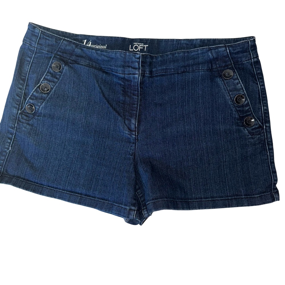 LOFT Navy Denim Button-Accent Jean Shorts